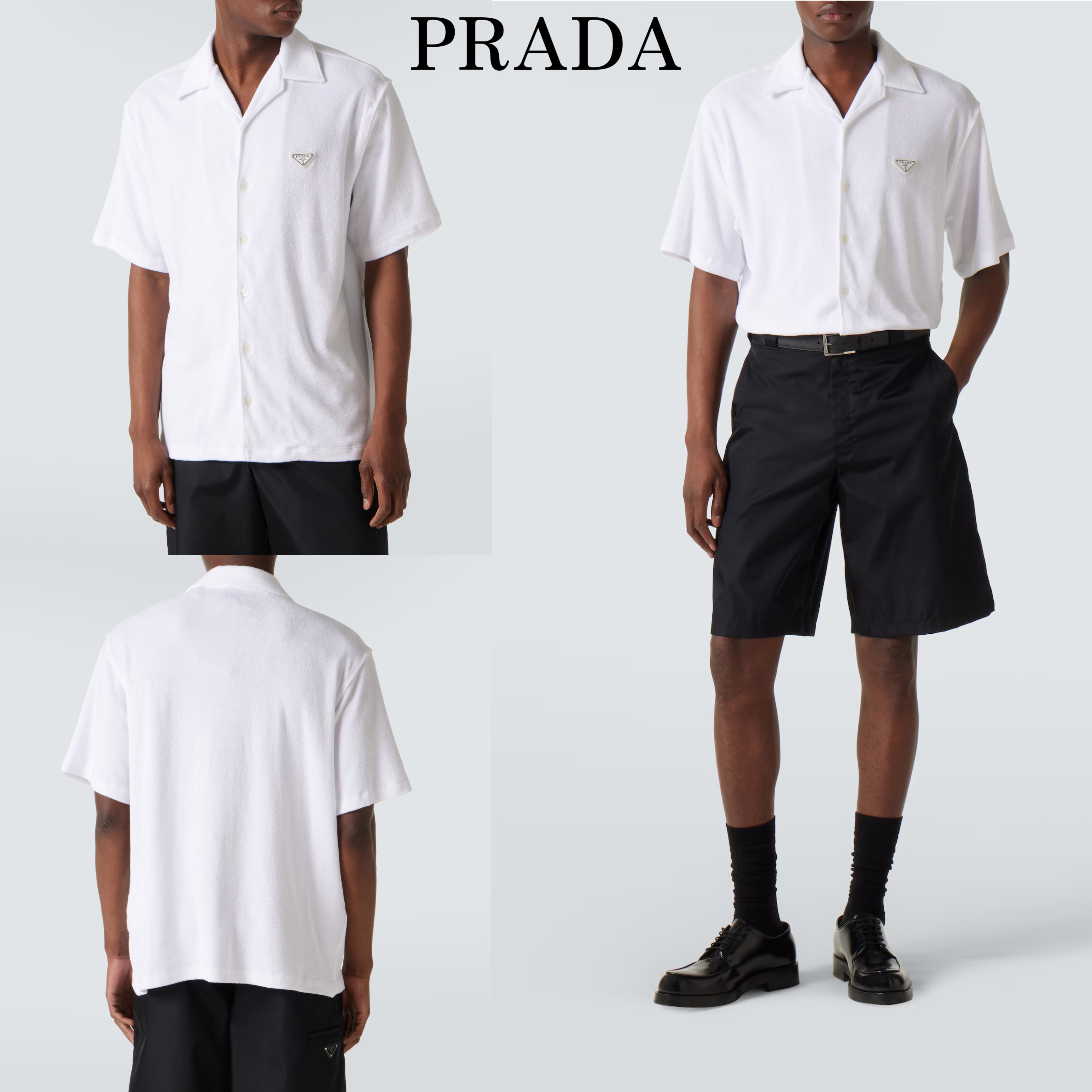 メンズ*PRADA*コットンテリーシャツ タオル生地 半袖 ホワイト