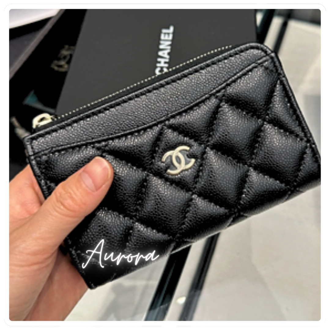 関税無_垢抜けの黒_CHANEL_フラグメント_財布_カード_キャビア