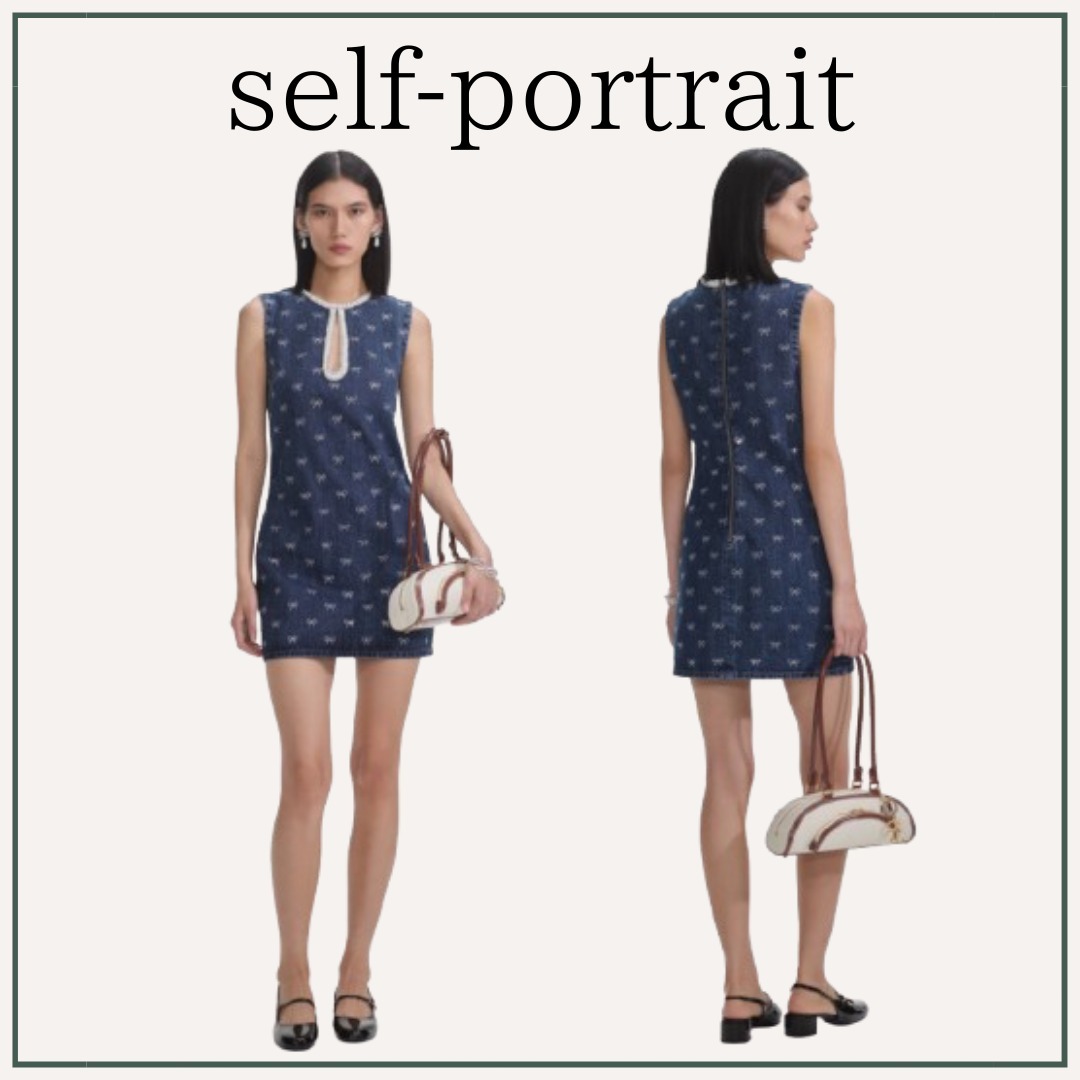 【25SS】self-portrait / デニム ディアマンテ リボン ドレス