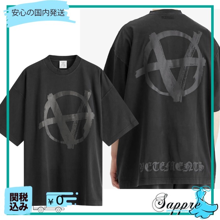 VETEMENTS ダブル アナーキー オーバーサイズ ロゴ Tシャツ 黒
