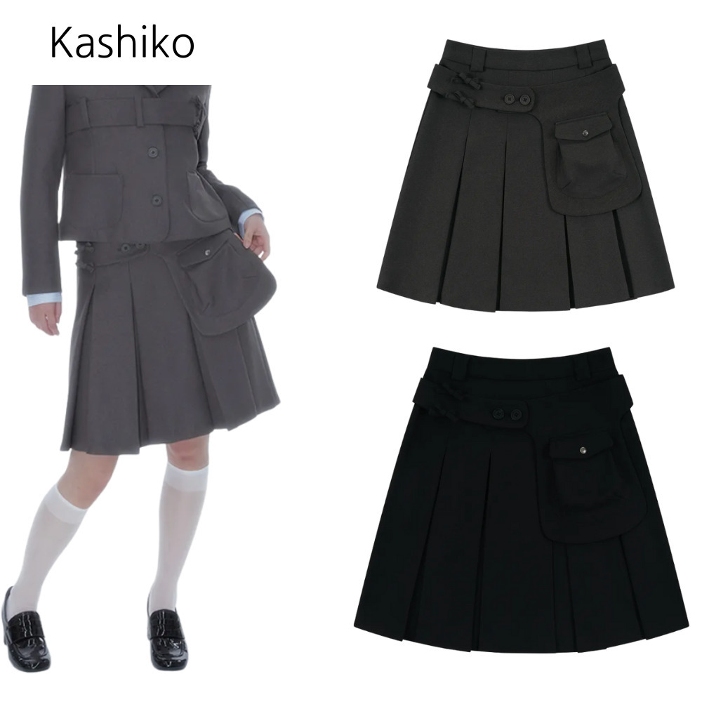 ★Kashiko★【送料0/関税0】Ribbon Preppy Pleated Skirt 2色