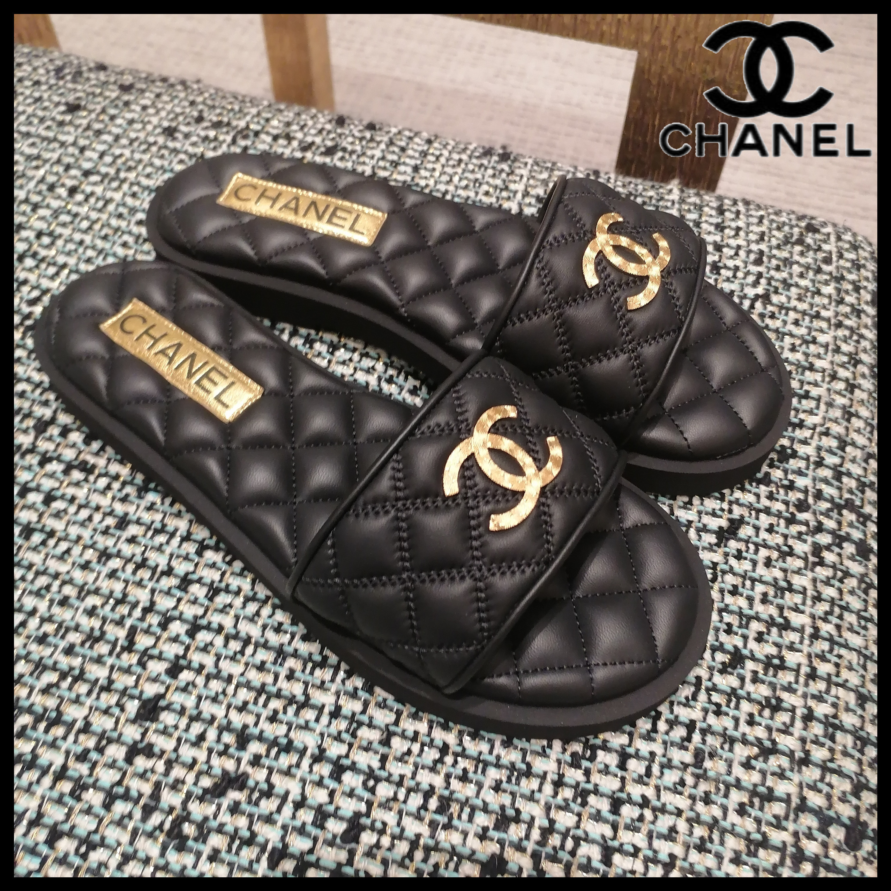 ◆CHANEL◆シャネル レザーサンダル ラムスキン ブラック