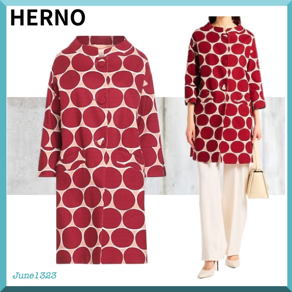 国内配送【HERNO】コットン ジオメトリック柄 ライトコート