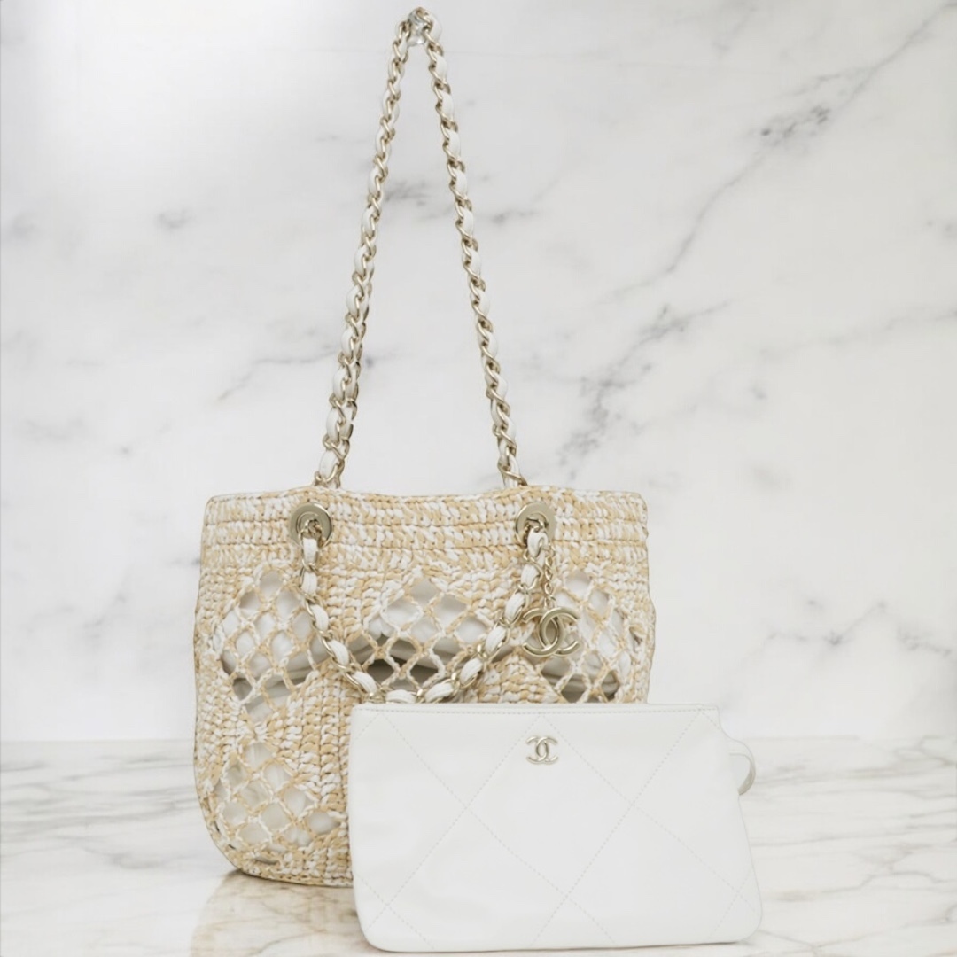 【VINTAGE】CHANEL ラフィア スモールショッピングバッグ