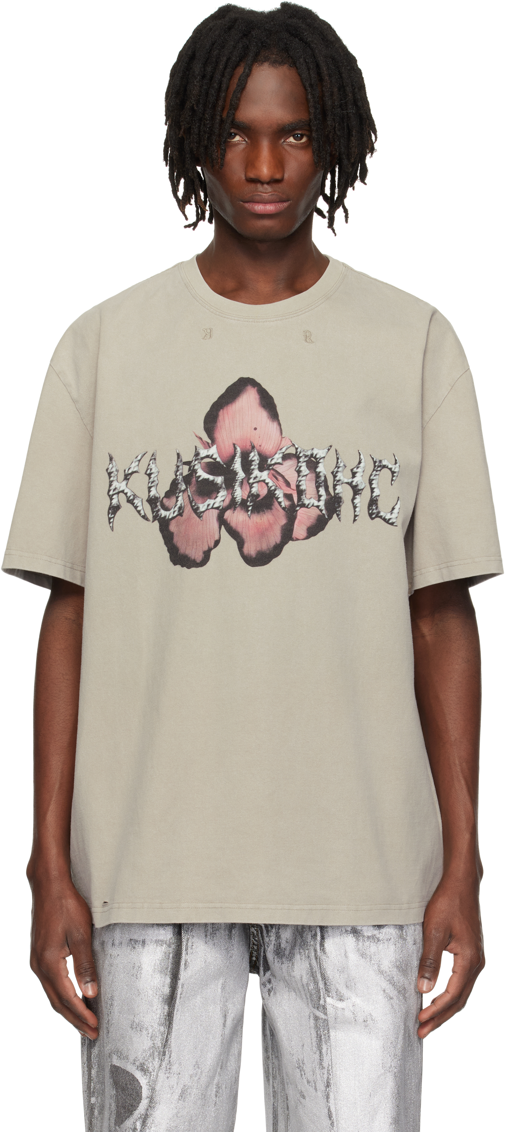 【関税込み】KUSIKOHC グレー ロゴプリント Tシャツ