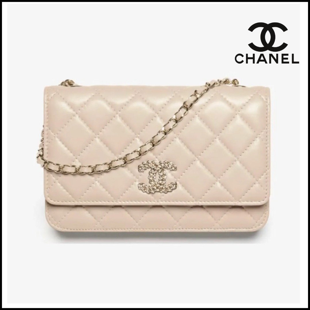 【25S★上品】CHANEL チェーンウォレット ラムスキン ベージュ