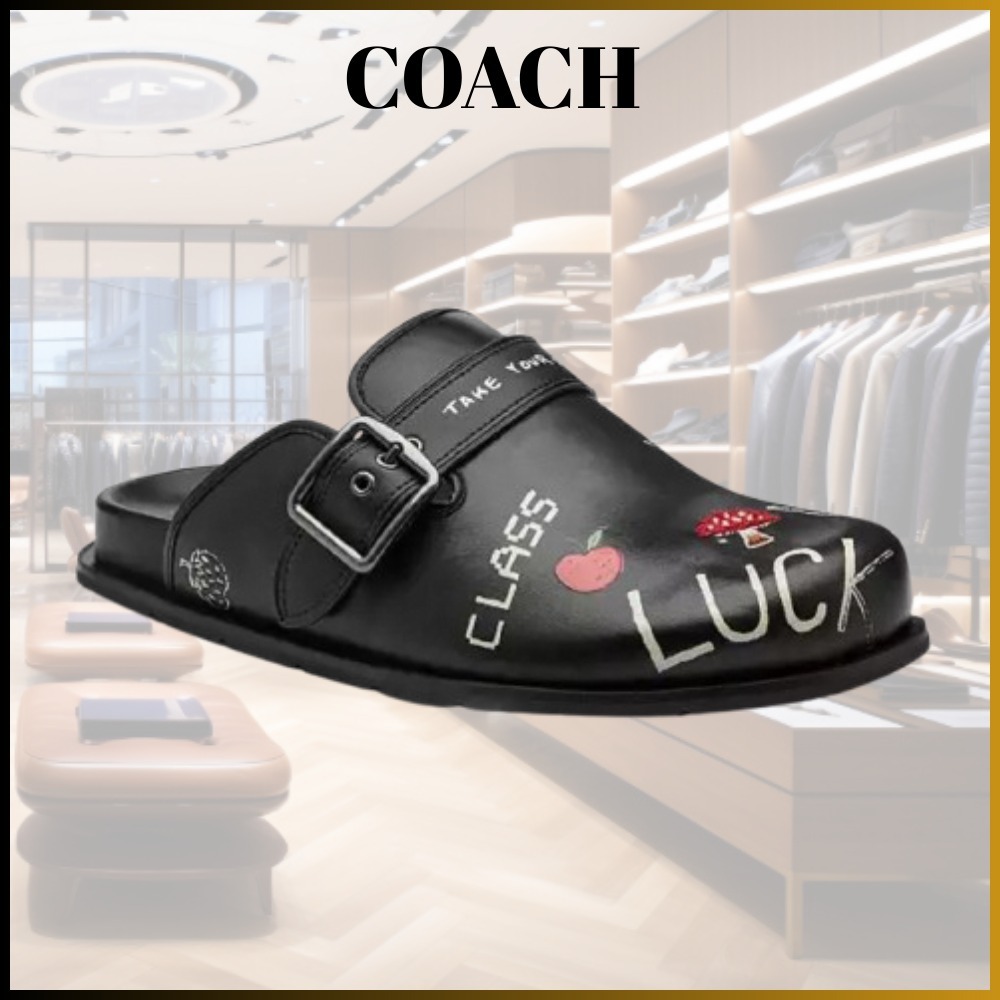 スケッチプリント★COACH★Buckle Clog レザー サンダル メンズ