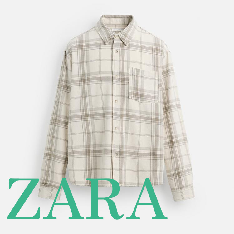 【ZARA】チェック柄シャツ ベージュ | 7446/480/710