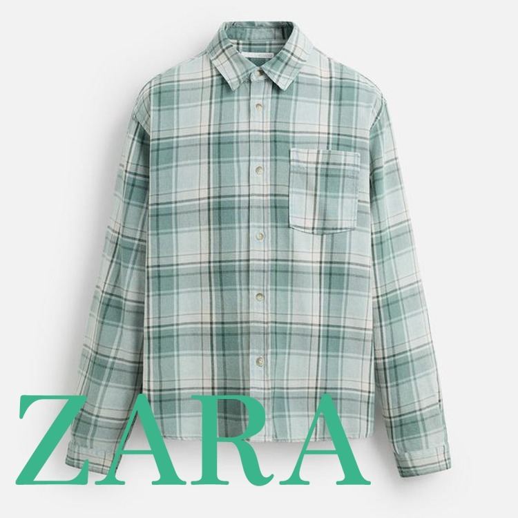 【ZARA】チェック柄シャツ ソフトターコイズブルー 7446/480/484