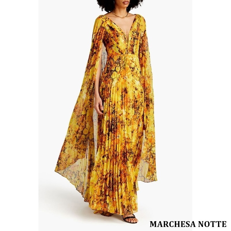 MARCHEA NOTTE 大人気エナジーカラーイエローケープロングドレス