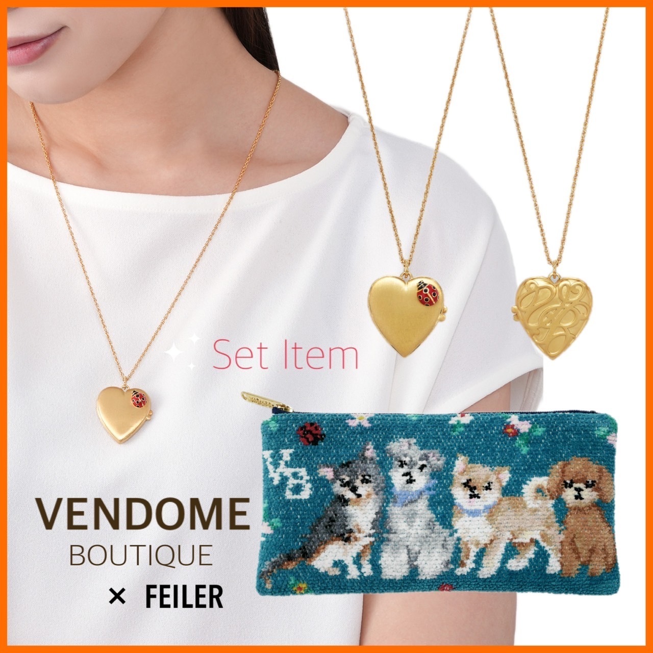 【VENDOME BOUTIQUE】x FEILER ロケットネックレス・ポーチ