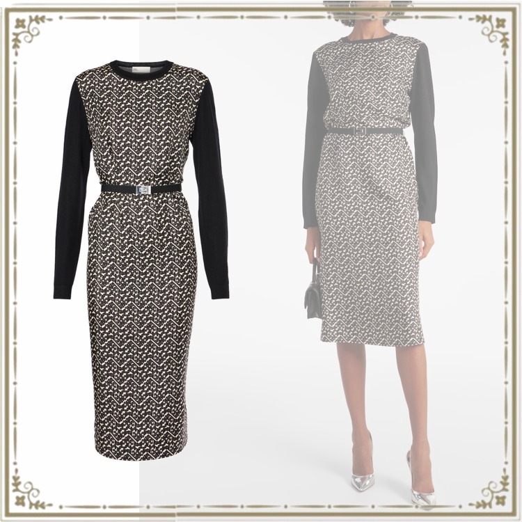 【送料関税込】Tory Burch Belted silk-trimmed wool midi dress