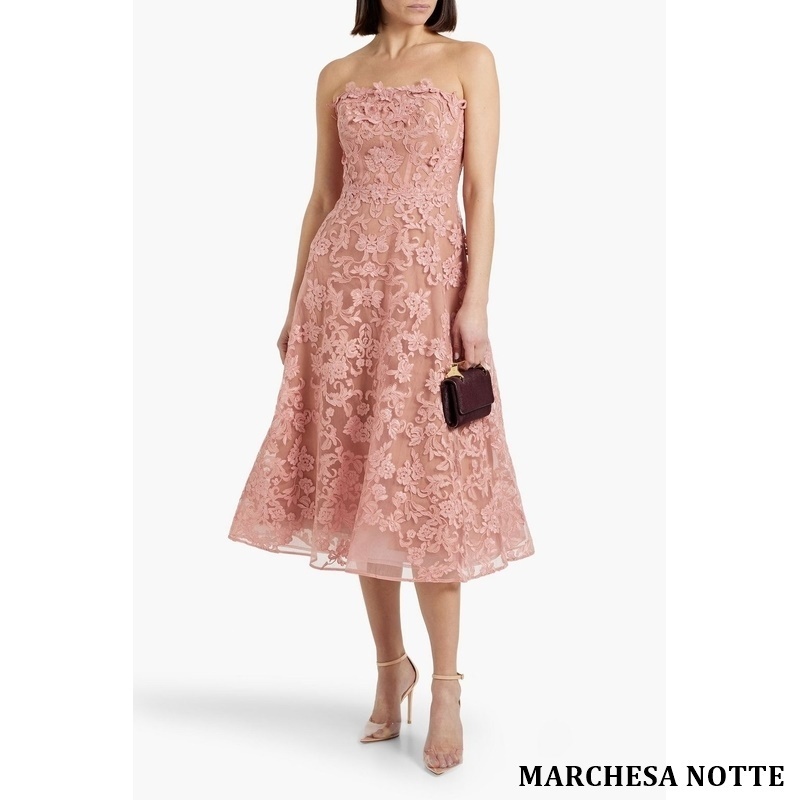 MARCHEA NOTTE フローラル フェミニン レース 膝下 ドレス PINK
