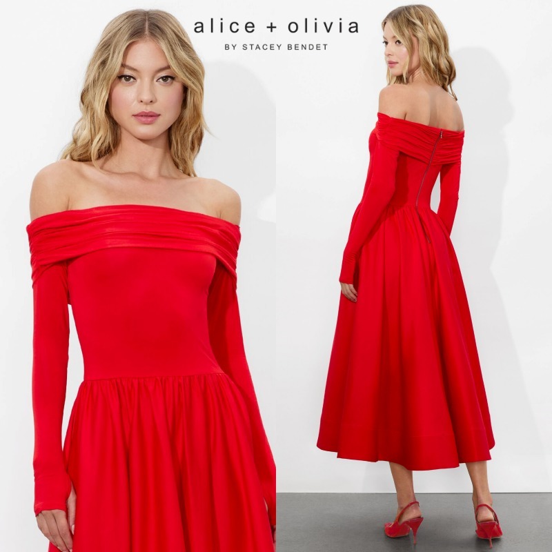 （残り僅か）新作 Alice+Olivia CHARA フレアミディドレス
