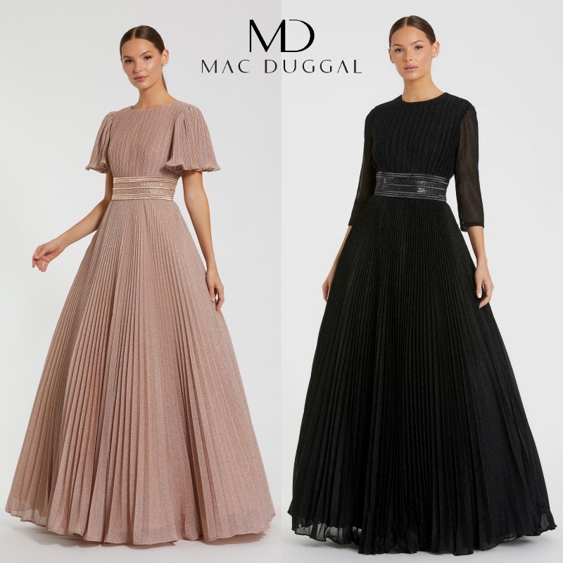 （US発）Mac Duggal シマーリングプリーツAラインガウン