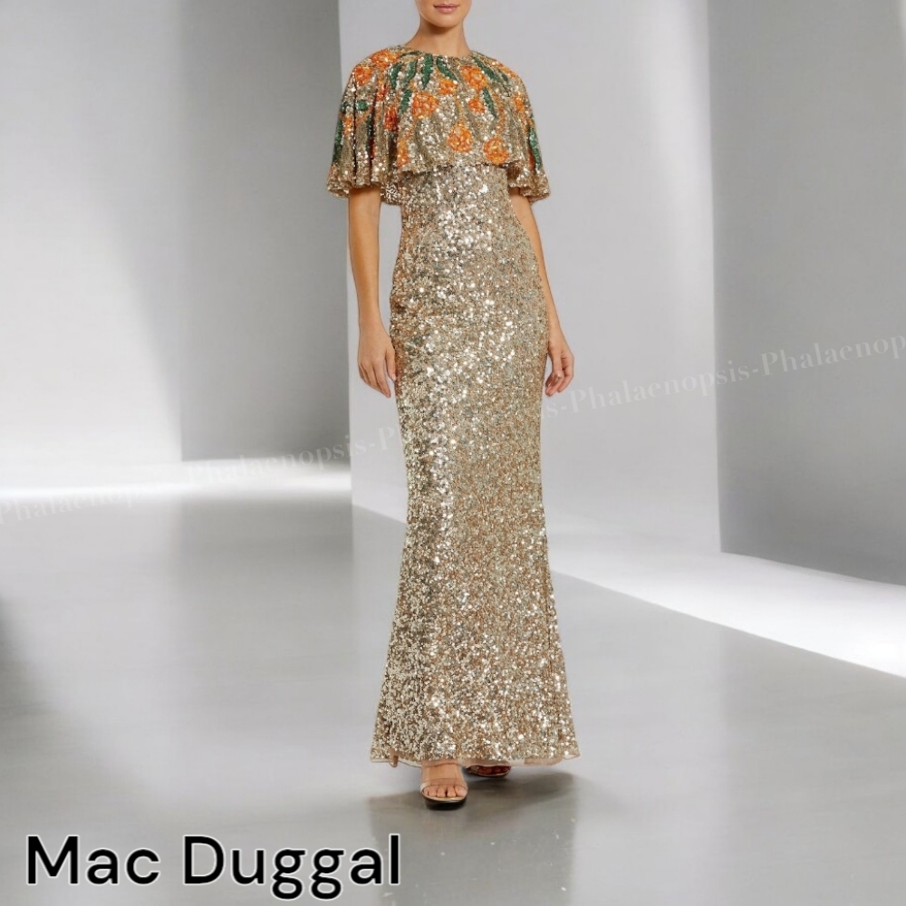 ●Mac Duggal●花柄 ビーズ ショール ガウン