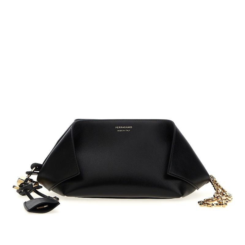 クラッチバッグ FERRAGAMO SS25 Leather clutch (784054 NERO)
