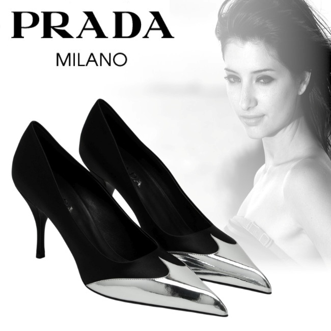 正規店買付【PRADA】サテンxメタリックレザー パンプス