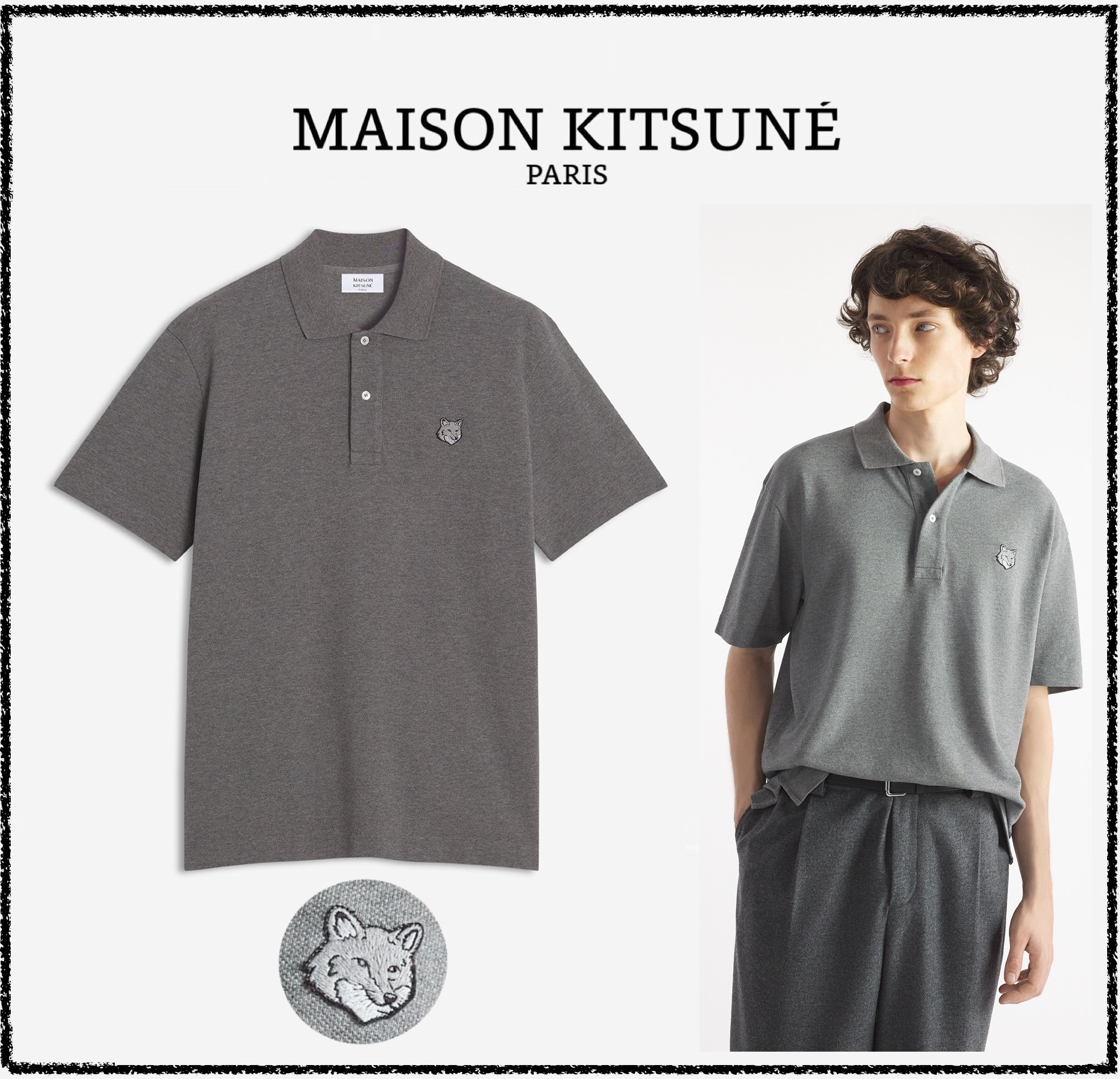 ★MAISON KITSUNE★ ボールド フォックスヘッドパッチ ポロ GREY