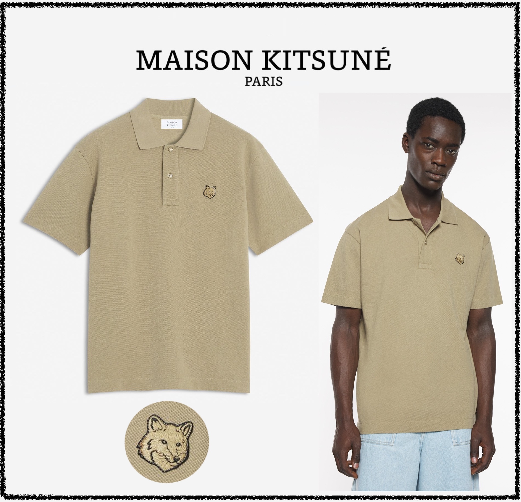★MAISON KITSUNE★ボールド フォックスヘッドパッチ ポロ BEIGE