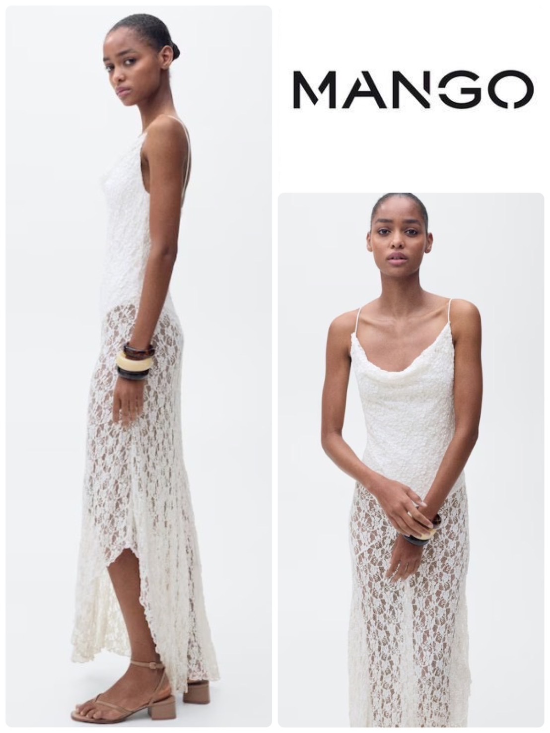 スペイン発送 MANGO ドレープネックレースドレス 上品カジュアル