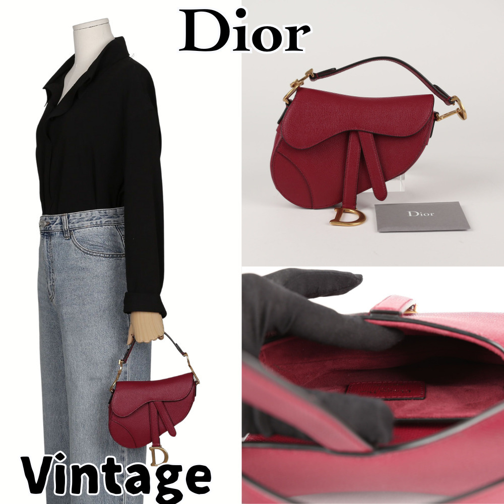 【ヴィンテージ】Rank:A☆Dior レッド ミニ サドルバッグ