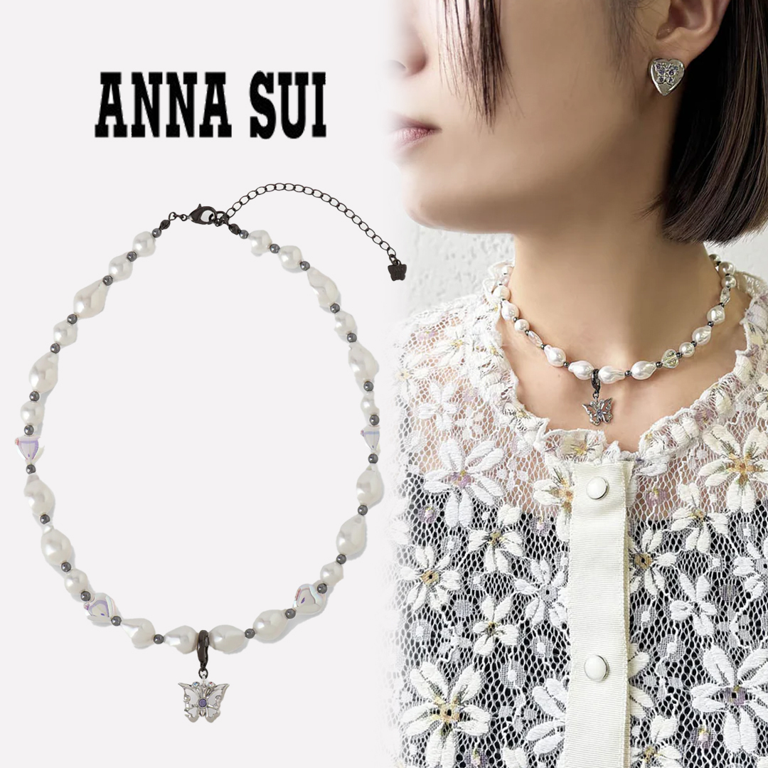 すぐ届く☆国内発送 ANNASUI ハート蝶モチーフ パールネックレス