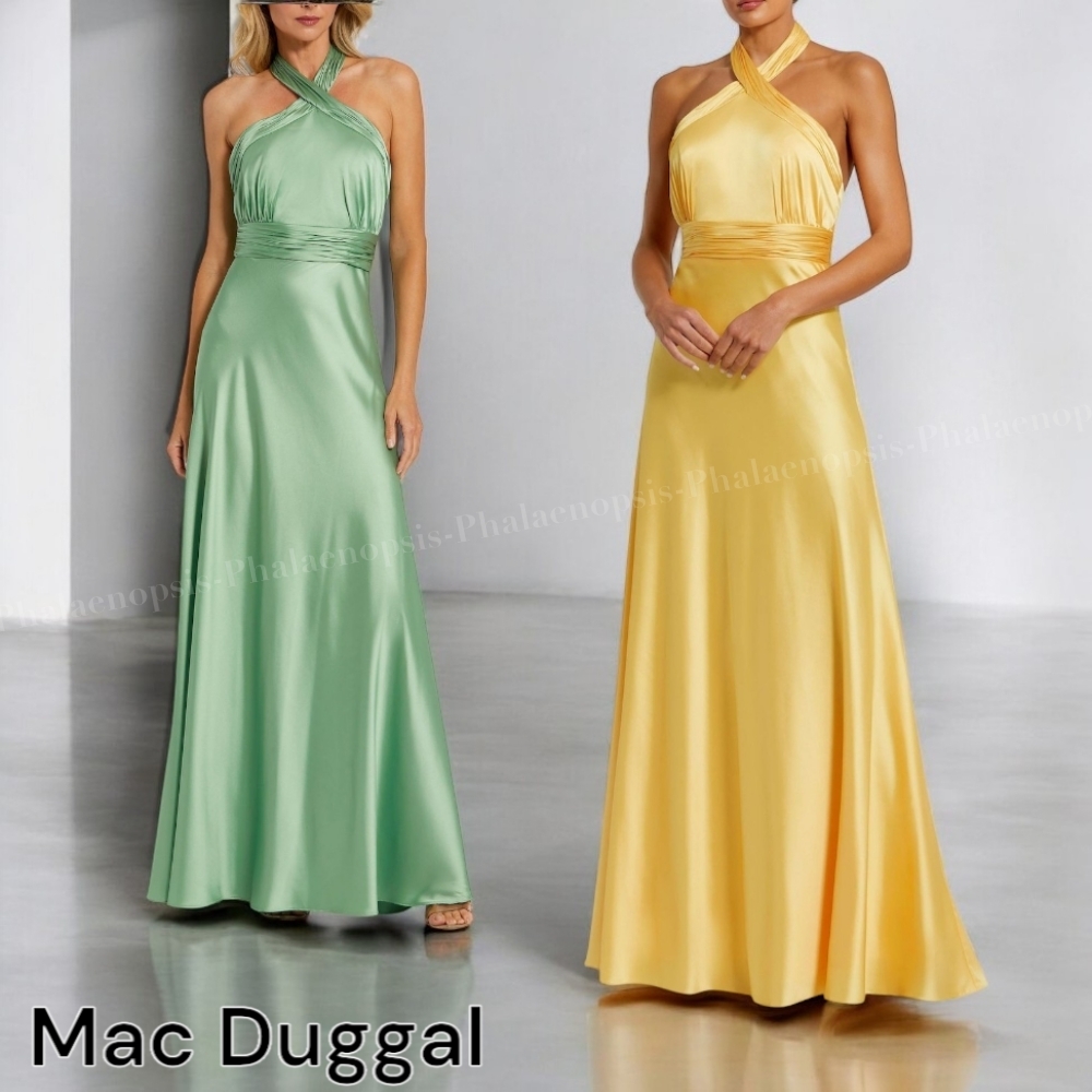 ●Mac Duggal●ホルターネック タイバック サテン ガウン