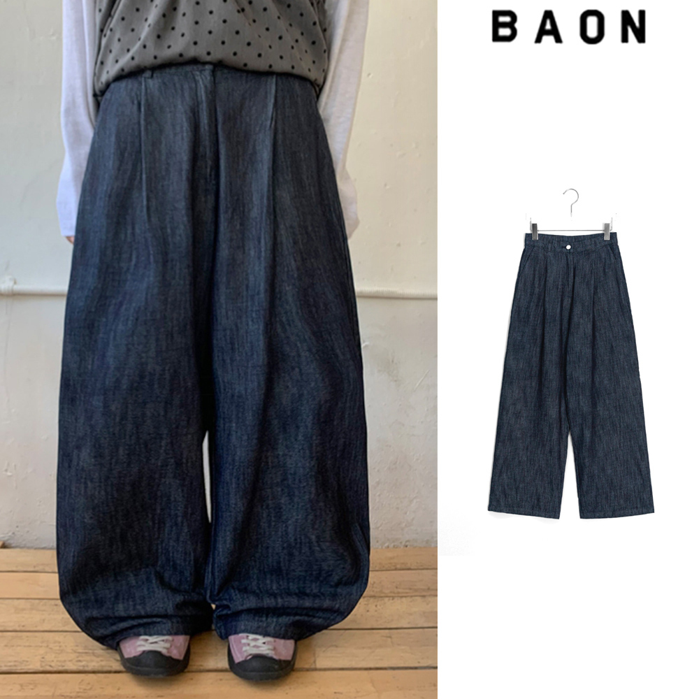 【BAON】Rosimi Pintuck Raw Denim Wide Pants