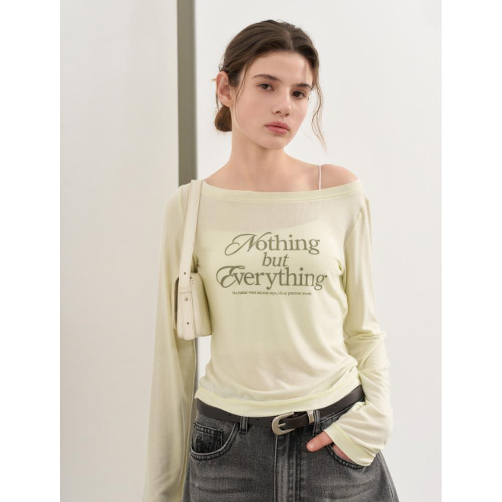 ★GENERAL IDEA★ Wide Neck Lettering Slim Long Sleeve Tee AP