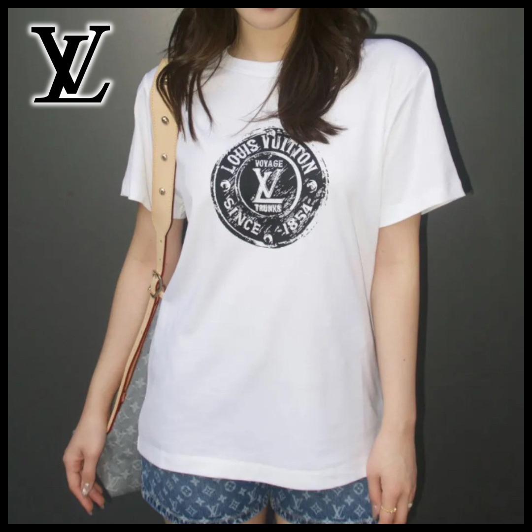 【快適なコットン100%】ルイヴィトン Tシャツ LV スタンプ 半袖