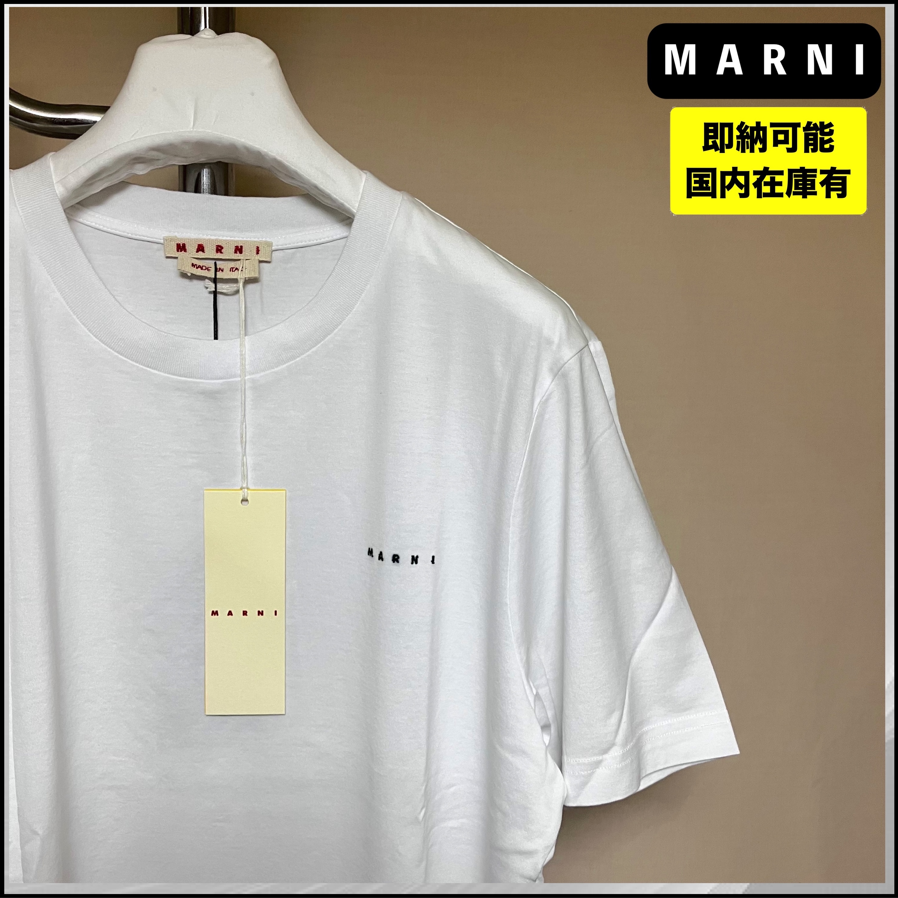 国内発送 定番 MARNI 胸ミニロゴ Tシャツ 白 黒 カットソー 刺繍