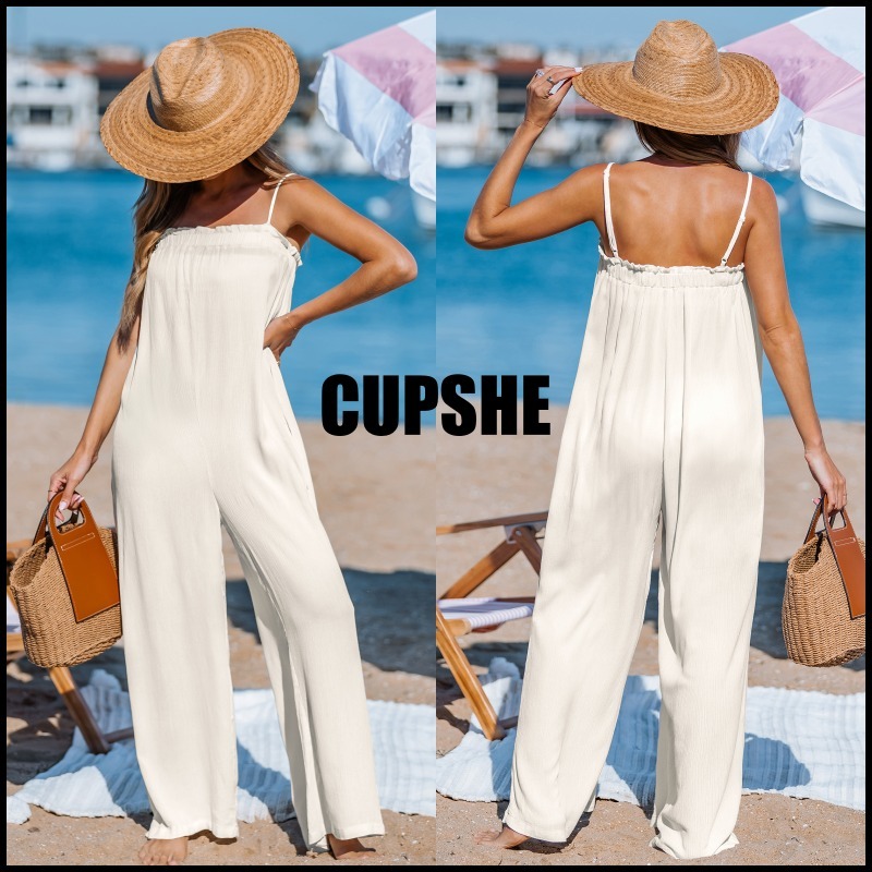 【Cupshe】オールインワン リゾート ビーチ ワイドレッグ パンツ
