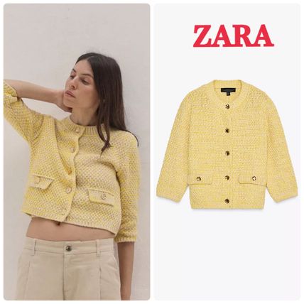 新品未使用 ZARA イエロー ビジュー 半袖カーディガン Sサイズ