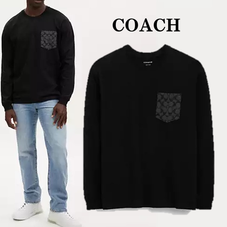 COACH コーチ Tシャツ 長袖 コットン シグネチャー ★国内発送★
