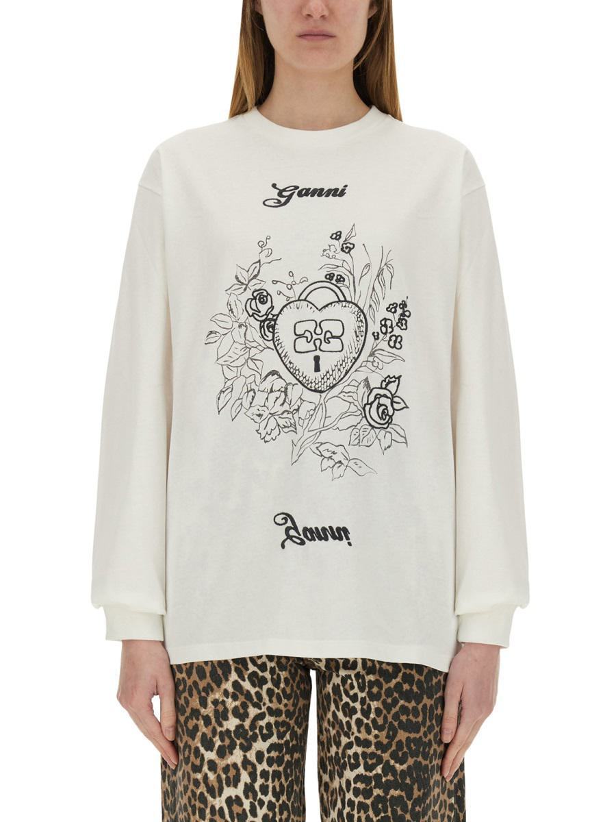 【関税＆送料込み】Ganni Cotton Embroidered T-Shirt