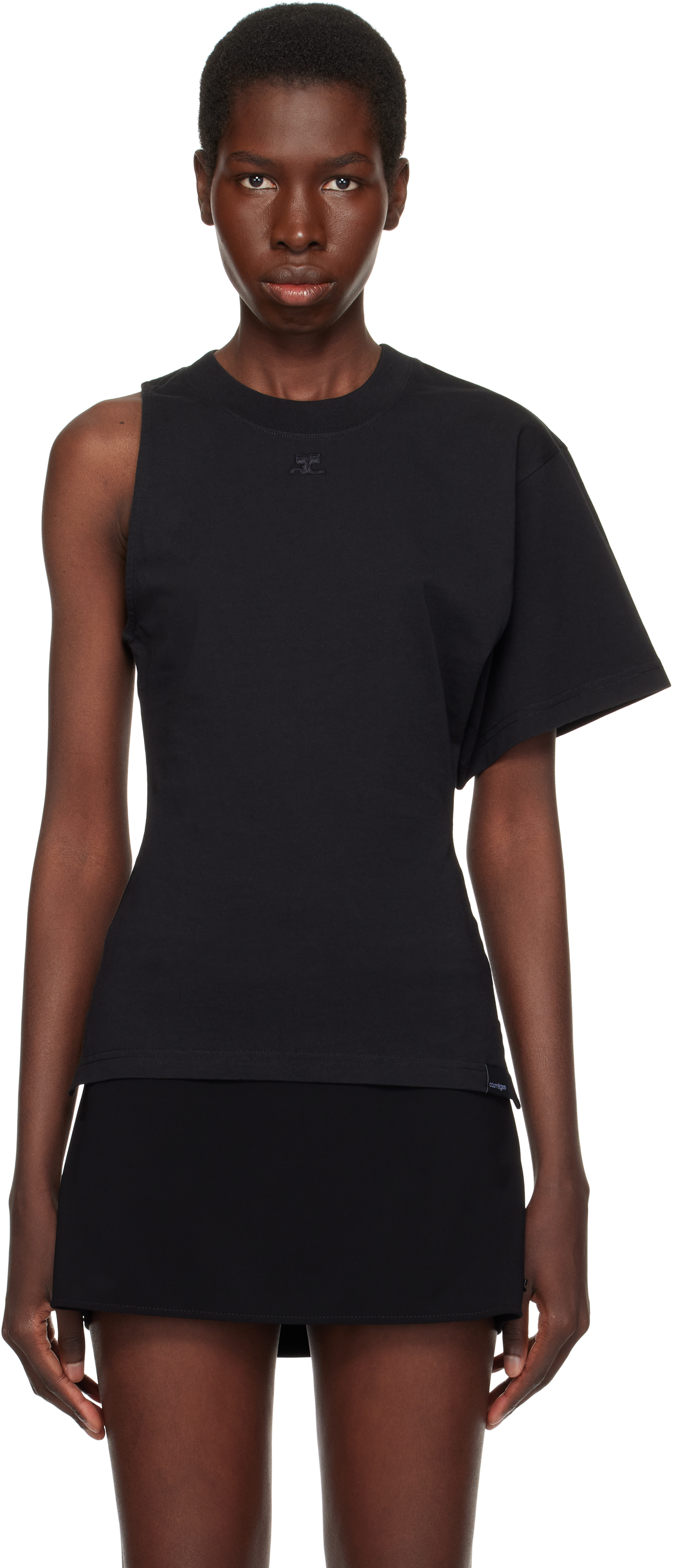 【関税込み】Courreges ブラック Scuba One-Sleeve Tシャツ