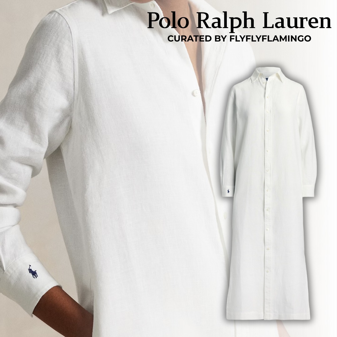 【POLO RALPH LAUREN】リネン ロゴ刺繍 シャツドレス ワンピース