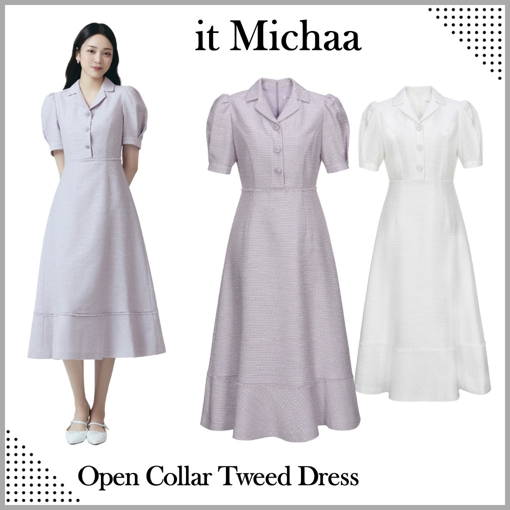 ◆IT MICHAA ツオープンカラーツイードワンピース