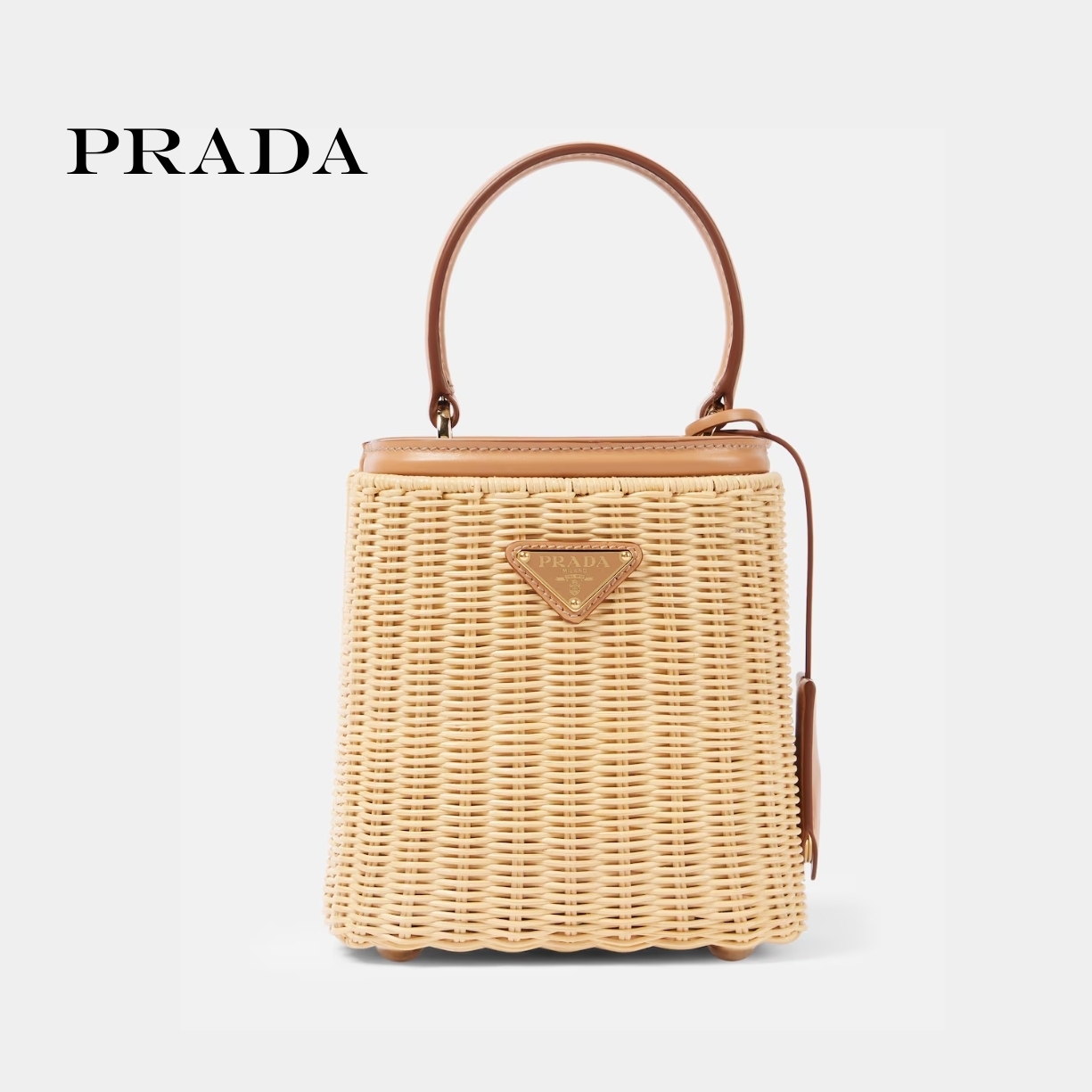 PRADA★パニエ ミニ ウィッカーxレザー バッグ