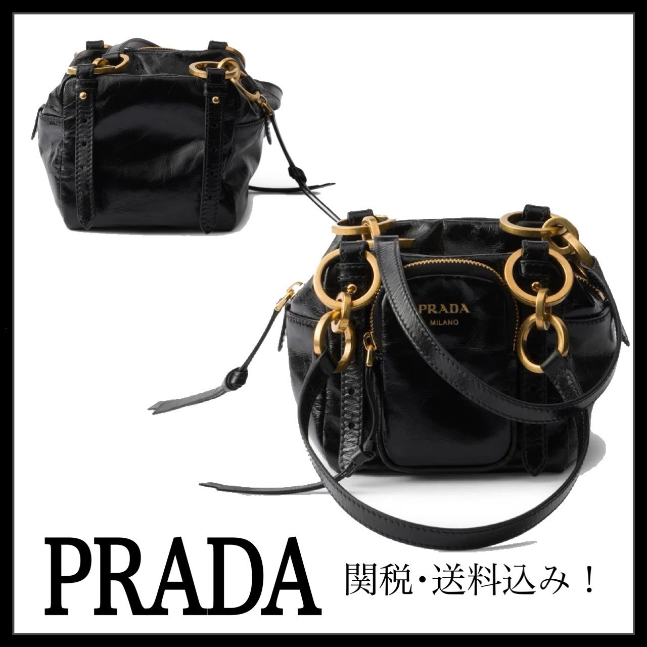 ＊PRADA＊ ダングル レザー トップハンドル ミニバッグ 関送込み