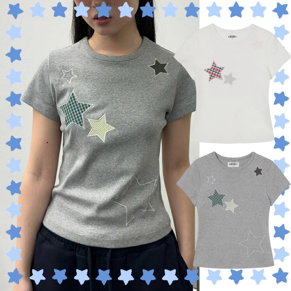 AEAE★韓国★人気★CHECK STAR TEE 星 半袖 Tシャツ