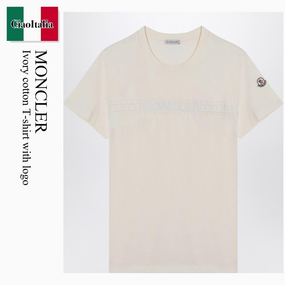Tシャツ・カットソー Moncler Ivory Cotton T-Shirt With Logo