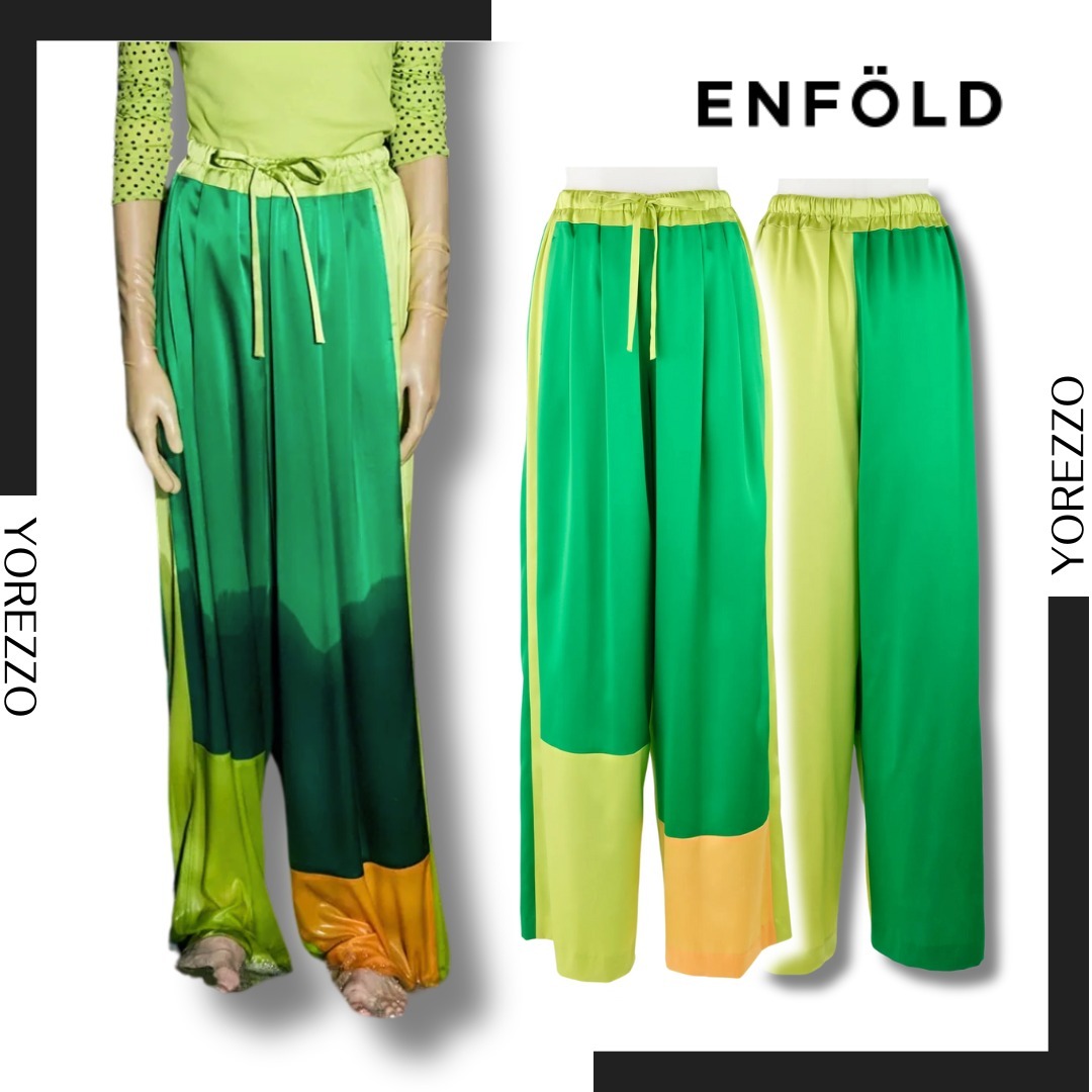 エンフォルド COLOR BLOCK PANTS グリーン