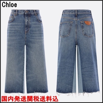 国内発 Chloe ロゴパッチワークデニムバミューダショートパンツ