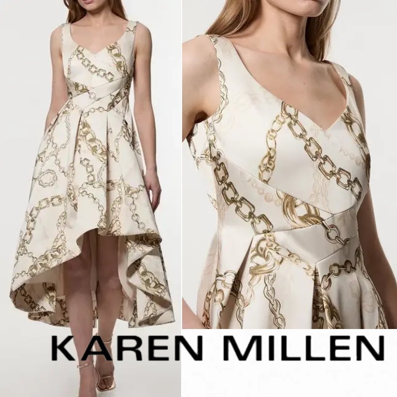 【KAREN MILLEN】サテンチェーンプリント ウエディング ドレス