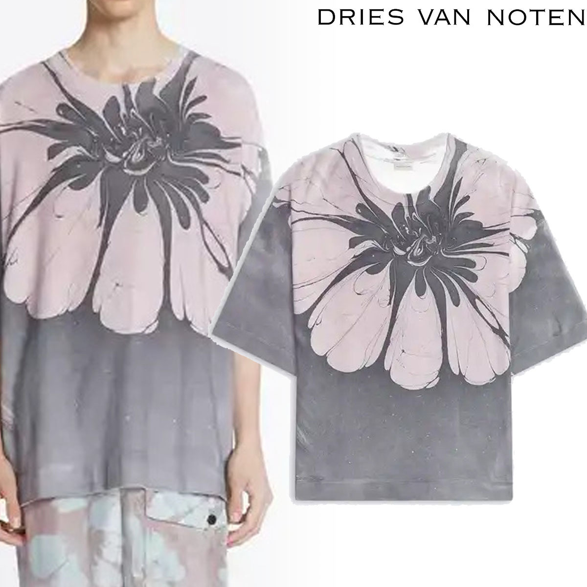 DRIES VAN NOTEN コットンTシャツ 墨流しプリント ランウェイ