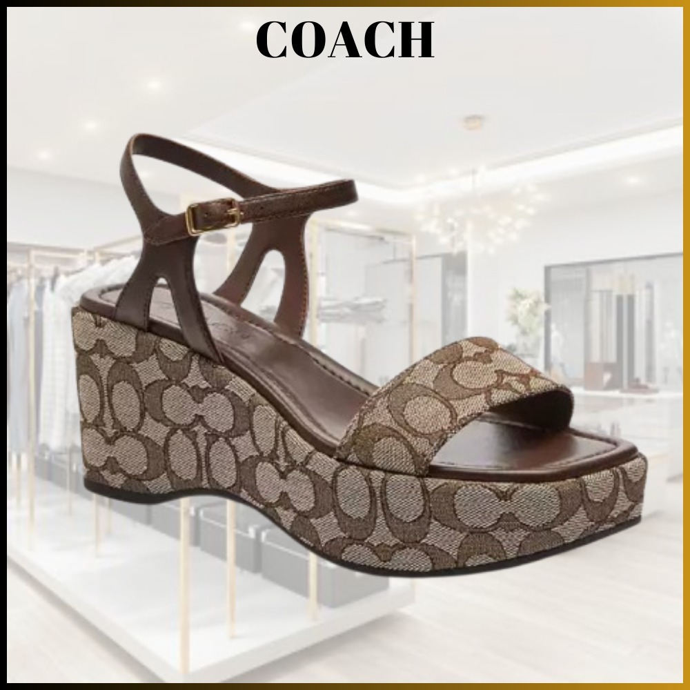 大人上品 美脚★COACH★Gale 厚底 ウェッジサンダル ジャカード