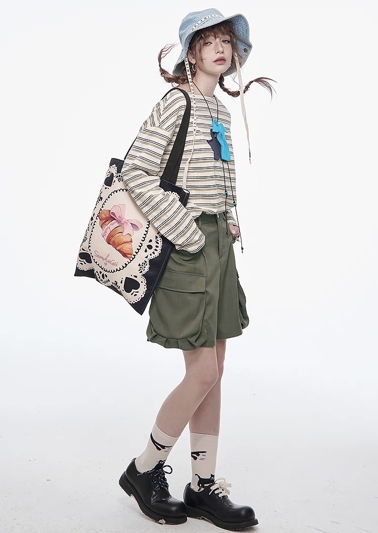 ★ELF SACK★ レトロ 作業服風 五分丈 ショート パンツ/送料込 ☆ELF SACK☆ レトロ 作業服風 五分丈 ショート パンツ/送料込