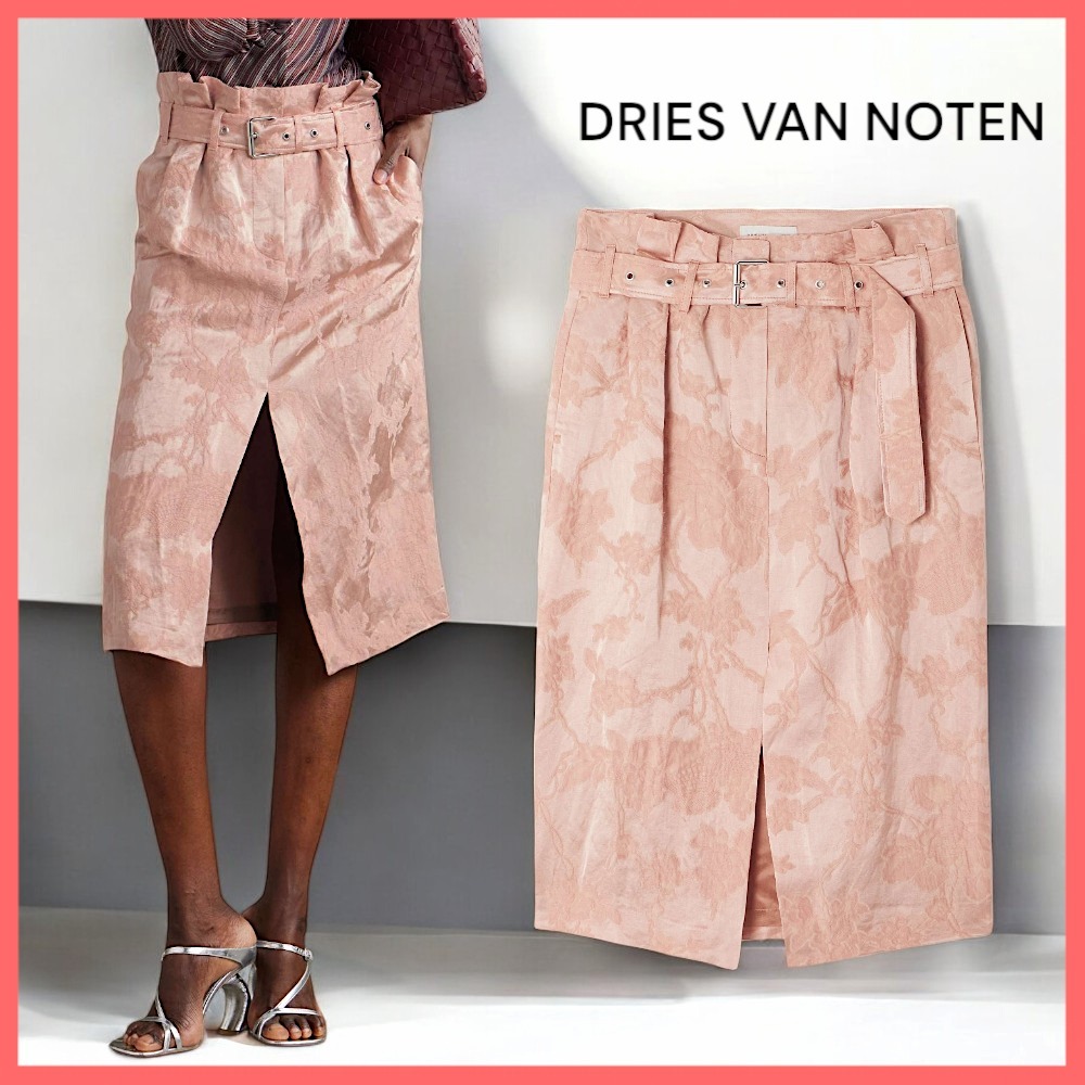 【DRIES VAN NOTEN】ベルト付き☆ リネン混ジャカード スカート